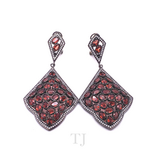 Load image into Gallery viewer, Garnet Rhombus Shape Earrings in Sterling Silver