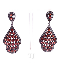 Load image into Gallery viewer, Garnet Leaf Shape Earrings in Sterling Silver