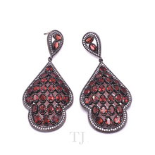Load image into Gallery viewer, Garnet Leaf Shape Earrings in Sterling Silver