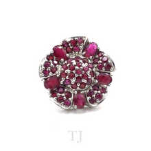 Загрузить изображение в средство просмотра галереи, Ruby Five Petal Flowers Ring in Sterling Silver