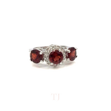 Загрузить изображение в средство просмотра галереи, Garnet Triple Stone with Diamonique Ring in Sterling Silver