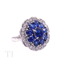 Load image into Gallery viewer, Sapphire Round Flower Ring in Sterling Silver