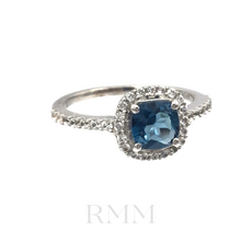 Load image into Gallery viewer, London Topaz with Diamonique Ring in Sterling Silver