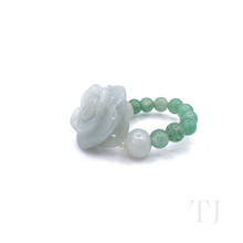 Load image into Gallery viewer, Burmese Jade Rose curved with beads ring
