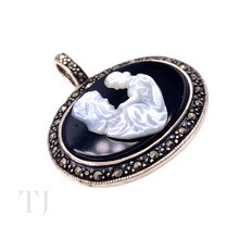 Load image into Gallery viewer, side view of Black Onyx with Pearl Figure Pendant in Sterling Silver