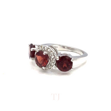 Загрузить изображение в средство просмотра галереи, Garnet Triple Stone with Diamonique Ring in Sterling Silver