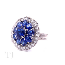 Load image into Gallery viewer, Sapphire Round Flower Ring in Sterling Silver