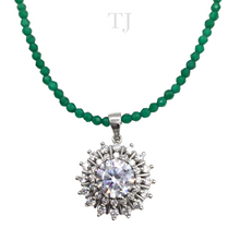 Load image into Gallery viewer, Green Onyx Necklace with Diamonique Pendant in Sterling Silver