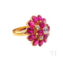 Load image into Gallery viewer, Ruby in Flower Shape Sterling Silver Ring (Gold Coated)