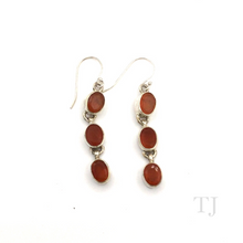Load image into Gallery viewer, Carnelian Oval faceted stones in sterling silver earrings with hooks