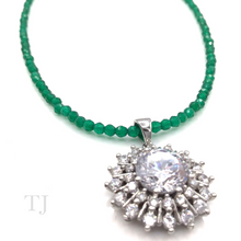 Load image into Gallery viewer, Green Onyx Necklace with Diamonique Pendant in Sterling Silver