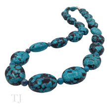 Load image into Gallery viewer, Blue Turquoise Oval stones Necklace with small beads in between