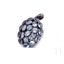 Load image into Gallery viewer, Aquamarine faceted stones in grape shaped sterling silver (rhodium coated) pendant