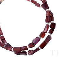 Load image into Gallery viewer, Tube shaped Garnet with pearls in between sterling silver bracelet