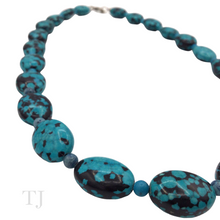 Load image into Gallery viewer, Blue Turquoise Oval stones Necklace with small beads in between
