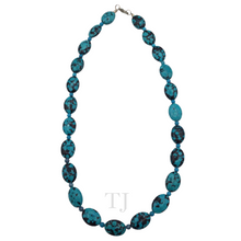 Load image into Gallery viewer, Blue Turquoise Oval stones Necklace with small beads in between