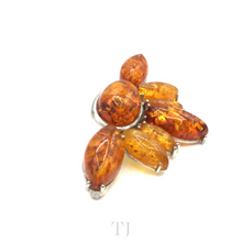 Load image into Gallery viewer, Left side view of Amber wing brooch in sterling silver