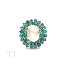 Load image into Gallery viewer, Emerald with Olive Jade Ring in Sterling Silver