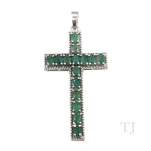 Load image into Gallery viewer, Emerald Cross Pendant in Sterling Silver