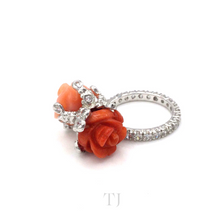 Load image into Gallery viewer, Italian Red & Salmon Coral with Diamonique Ring in Sterling Silver