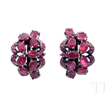 Load image into Gallery viewer, Ruby Faceted Cut Leave Earrings in Sterling Silver Rhodium Coated