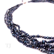 Load image into Gallery viewer, side view of Black Pearl Small chip layered necklace with sterling silver lobster clasp