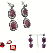 Load image into Gallery viewer, Indian Ruby With Diamond Earrings
