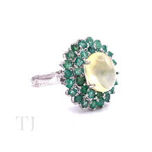 Load image into Gallery viewer, Emerald with Olive Jade Ring in Sterling Silver
