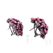 Load image into Gallery viewer, Ruby Faceted Cut Leave Earrings in Sterling Silver Rhodium Coated