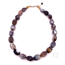 Load image into Gallery viewer, Botswana Agate Faceted Tube Necklace in Sterling Silver