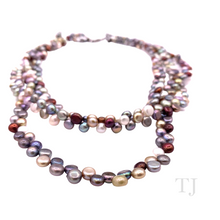 Load image into Gallery viewer, Multi Colored Round Chip Pearl 3 Layered Necklace in 925