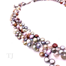 Load image into Gallery viewer, Multi Colored Round Chip Pearl 3 Layered Necklace in 925