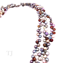 Load image into Gallery viewer, Multi Colored Round Chip Pearl 3 Layered Necklace in 925