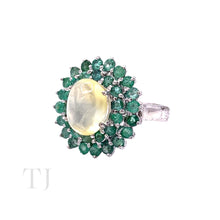 Load image into Gallery viewer, Emerald with Olive Jade Ring in Sterling Silver