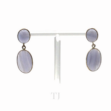 Загрузить изображение в средство просмотра галереи, Blue Lace Agate Oval Cabochon hanging earrings in sterling silver