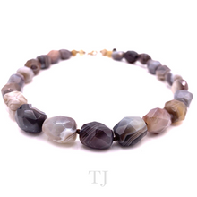 Load image into Gallery viewer, Botswana Agate Faceted Tube Necklace in Sterling Silver