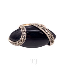 Cargar imagen en el visor de la galería, Black Onyx Oval Wrap with Diamonique Ring in Sterling Silver