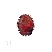 Cargar imagen en el visor de la galería, Indian Ruby Oval Cut with Kanote Designed Ring in Sterling Silver