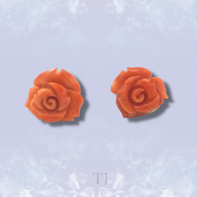 Load image into Gallery viewer, Italian Coral Rose Earrings in 14k Gold