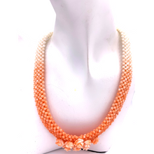Load image into Gallery viewer, Italian Coral in 14k Gold Necklace with flower pendants