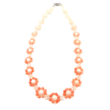 Cargar imagen en el visor de la galería, Top view of Angel skin flower style coral necklace in sterling silver