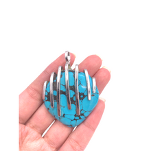 Load image into Gallery viewer, Blue Turquoise Stone in a sterling silver framed pendant