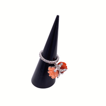 Load image into Gallery viewer, Italian Red & Salmon Coral with Diamonique Ring in Sterling Silver