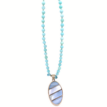Load image into Gallery viewer, Blue Calcedony necklace with an oval shaped pendant in sterling silver