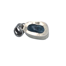 Load image into Gallery viewer, back view of Blue Tourmaline Cabochon in sterling silver setting pendant