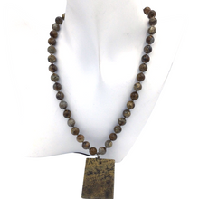 Load image into Gallery viewer, Jasper Bead Necklace with Square Pendant