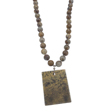 Load image into Gallery viewer, Jasper Bead Necklace with Square Pendant
