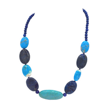 Load image into Gallery viewer, Blue Turquoise Oval stones Necklace with Lapis Lazuli Oval stones