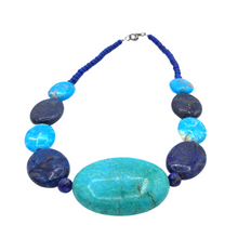 Load image into Gallery viewer, Blue Turquoise Oval stones Necklace with Lapis Lazuli Oval stones