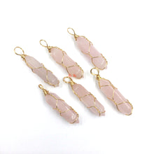 Load image into Gallery viewer, Rose Quartz Point Pendant with Gold Wire Wrapped